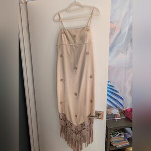 Elegant Cream Dress with Fringe Detail